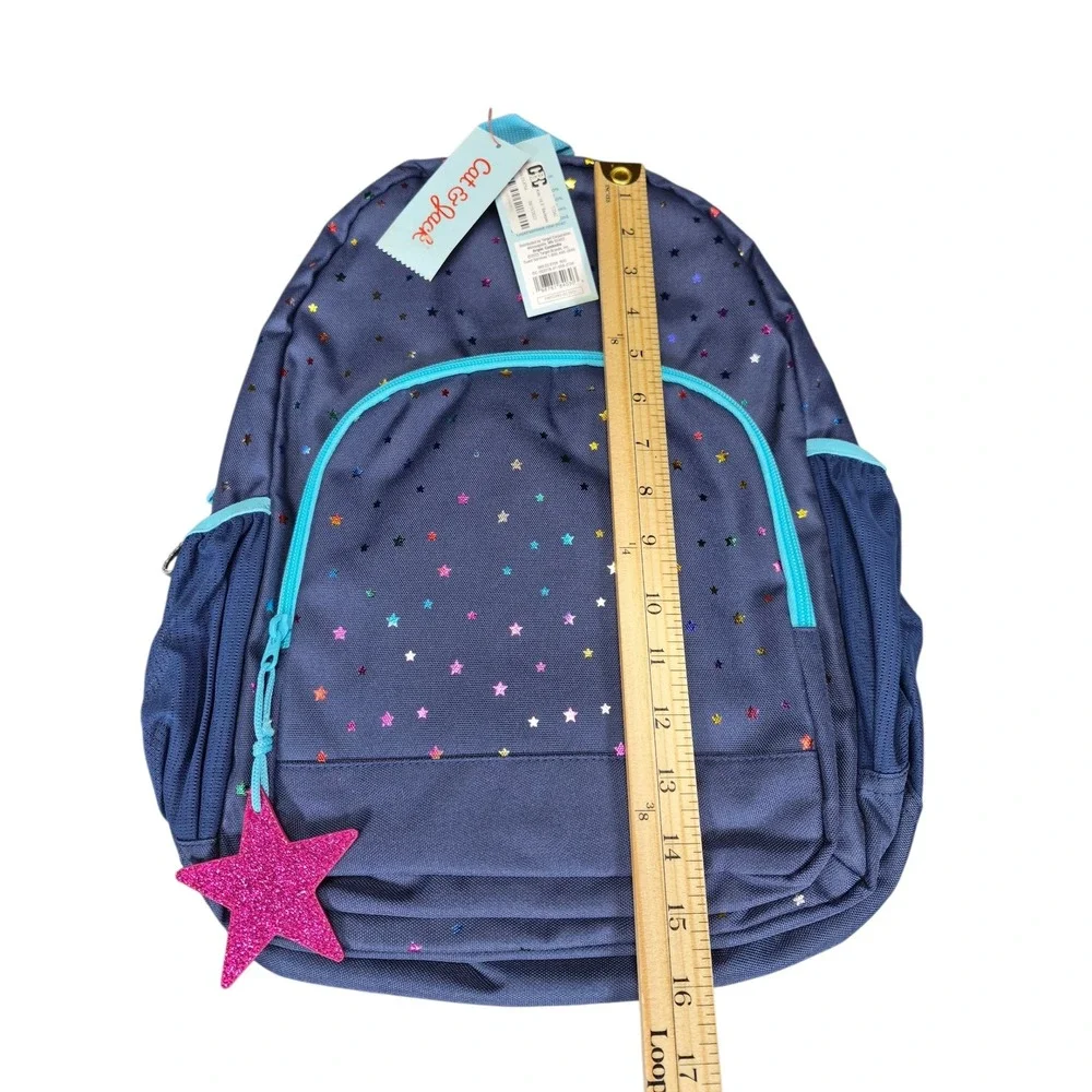 Cat & Jack Kids 16.5 Inch Novelty Backpack Navy Blue Rainbow Metallic Stars NWT